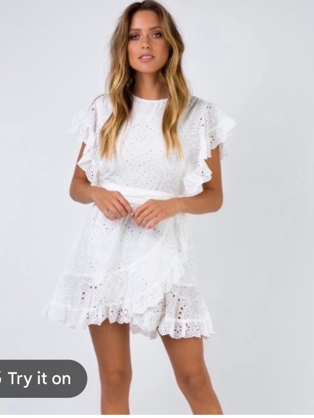 Princess Polly White Eyelet Ruffle Mini Dress